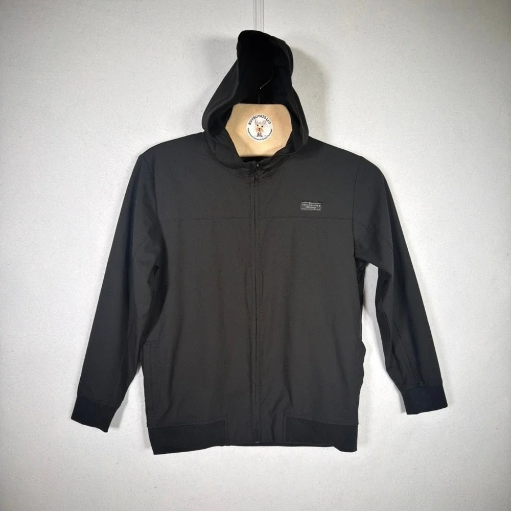TravisMathew Youth Large Black Hooded Performance Jacket Full Zip Stretch